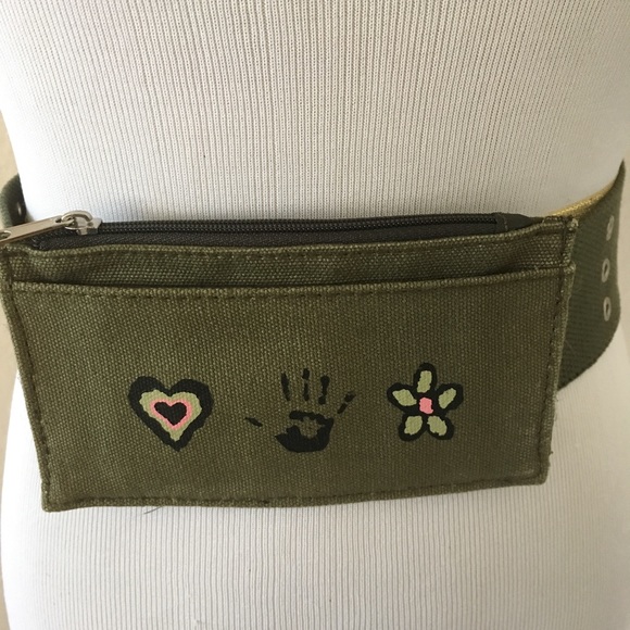 Canvas wallet army green cotton fabric wallet embellished hand painted wallet - Picture 2 of 5